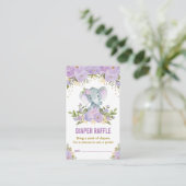 エレファントベビーシャワーパープルフローラおむつラッフル エンクロージャーカード (スタンド正面)