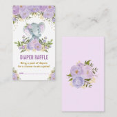 エレファントベビーシャワーパープルフローラおむつラッフル エンクロージャーカード (正面/裏面)