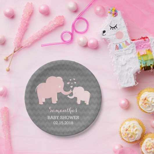 エレファントベビーシャワーピンクとグレーの紙プレート ペーパープレート (パーティー)