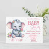 エレファントベビーシャワーピンクガールジャングルサファリ 招待状 (スタンド正面)