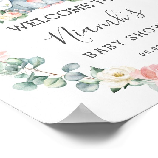 エレファントベビーシャワーフローラ緑へようこそ ポスター (角)