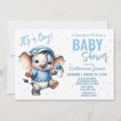 エレファントベビーシャワーブルーボーイファーム 招待状 (正面)