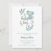 エレファントベビーシャワーブルー男の赤ちゃん 招待状 (正面)