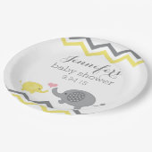 エレファントベビーシャワープレート |イエローグレーシェブロン ペーパープレート (アングル)