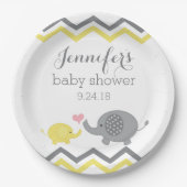 エレファントベビーシャワープレート |イエローグレーシェブロン ペーパープレート (正面)