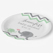 エレファントベビーシャワープレート |グレーシェブロン(緑) ペーパープレート (アングル)