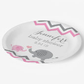 エレファントベビーシャワープレート |ピンクの灰色のシェブロン ペーパープレート (アングル)
