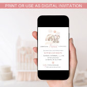 エレファントベビーシャワーベビーガールパステル招待状 招待状