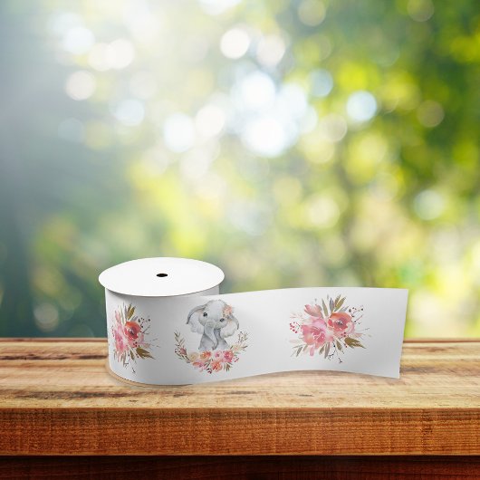 エレファントベビーシャワーボホシックなコーラルウォーターの色 サテンリボン