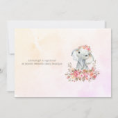 エレファントベビーシャワーボホシックなコーラルウォーターの色 招待状 (裏面)