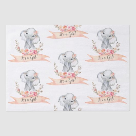 エレファントベビーシャワーボホシックなコーラルウォーターの色 薄葉紙 (正面)