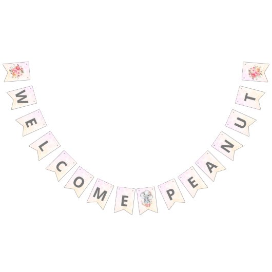 エレファントベビーシャワーボホシックコーラルウェルカム バンティングフラッグ (全)