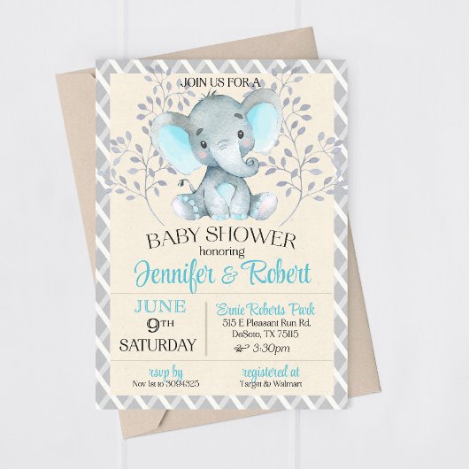 エレファントベビーシャワーボーイ招待状 招待状
