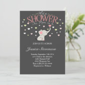 エレファントベビーシャワー招待ハートシャワー 招待状 (スタンド正面)