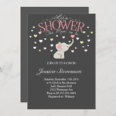 エレファントベビーシャワー招待ハートシャワー 招待状 (正面/裏面)