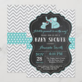 エレファントベビーシャワー招待状アクアアンドグレー 招待状 (正面/裏面)