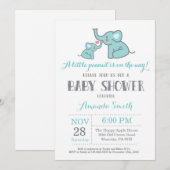 エレファントベビーシャワー招待状アクアアンドグレー 招待状 (正面/裏面)