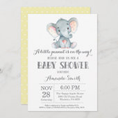 エレファントベビーシャワー招待状イエローアンドグレー 招待状 (正面/裏面)