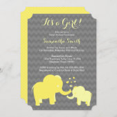 エレファントベビーシャワー招待状イエローアンドグレー 招待状 (正面/裏面)