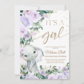 エレファントベビーシャワー招待状ガールサファリプル 招待状 (正面)