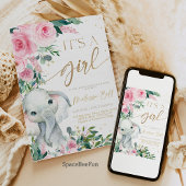 エレファントベビーシャワー招待状ガールサファリ 招待状