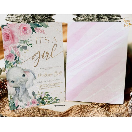 エレファントベビーシャワー招待状ガールサファリ 招待状