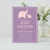 エレファントベビーシャワー招待状ガール – パープルピンク 招待状 (スタンド正面)