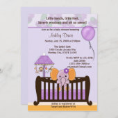 エレファントベビーシャワー招待状クリブパープルCJ-E 招待状 (正面/裏面)