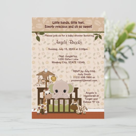エレファントベビーシャワー招待状ナリジャングルNJE 招待状 (スタンド正面)