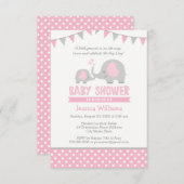 エレファントベビーシャワー招待状ピンクとグレー 招待状 (正面/裏面)