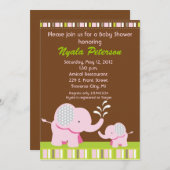 エレファントベビーシャワー招待状ピンクガール 招待状 (正面/裏面)