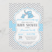 エレファントベビーシャワー招待状ブルー&グレー 招待状 (正面/裏面)