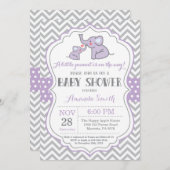 エレファントベビーシャワー招待状紫と灰色 招待状 (正面/裏面)