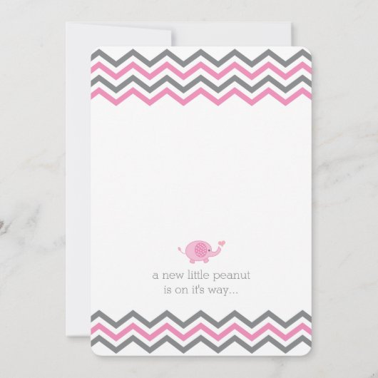 エレファントベビーシャワー招待状 |ピンクの灰色のシェブロン 招待状 (裏面)
