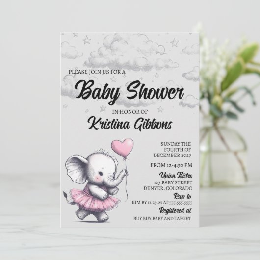 エレファントベビーシャワー招待状 招待状 (スタンド正面)