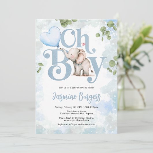 エレファントベビーシャワー招待状- Oh Boy 招待状 (スタンド正面)