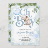 エレファントベビーシャワー招待状- Oh Boy 招待状 (正面/裏面)