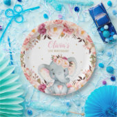 エレファントベビーシャワー誕生日赤面フローラ9" ペーパープレート (パーティー)