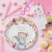 エレファントベビーシャワー誕生日赤面フローラ9" ペーパープレート (パーティー)