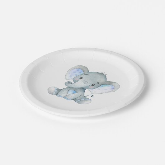 エレファントベビーシャワー、最初の誕生日パーティープレート ペーパープレート (アングル)