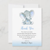 エレファントベビージャーシャワーサンキューカードボーイズブルー サンキューカード (正面)