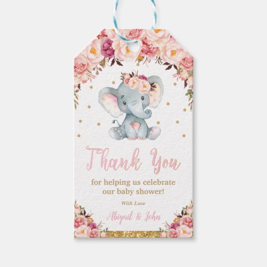 エレファントベビースシャワー誕生日サンキューアシフト ギフトタグ (正面)