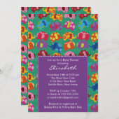 エレファントベモダンビーシャワー招待状パープル 招待状 (正面/裏面)