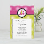 エレファントベモダンビーシャワー招待状ピンク水玉模様 招待状 (スタンド正面)