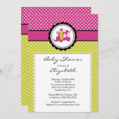 エレファントベモダンビーシャワー招待状ピンク水玉模様 招待状 (正面/裏面)