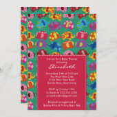 エレファントベモダンビーシャワー招待状ピンク 招待状 (正面/裏面)