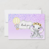 エレファントホットエアバルーンパープルベビーシャワー サンキューカード (正面)