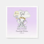 エレファントホットエアバルーンパープルベビーシャワー スタンダードカクテルナプキン (正面)