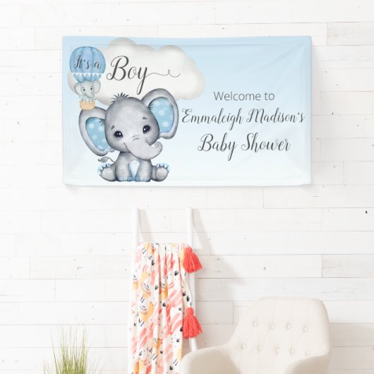 エレファントホットエアバルーン男の赤ちゃんシャワーウェルカム 横断幕 (インサイチュ)