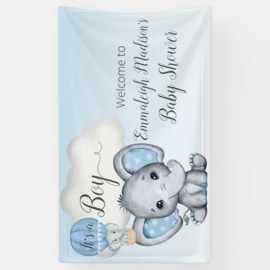 エレファントホットエアバルーン男の赤ちゃんシャワーウェルカム 横断幕 (縦)
